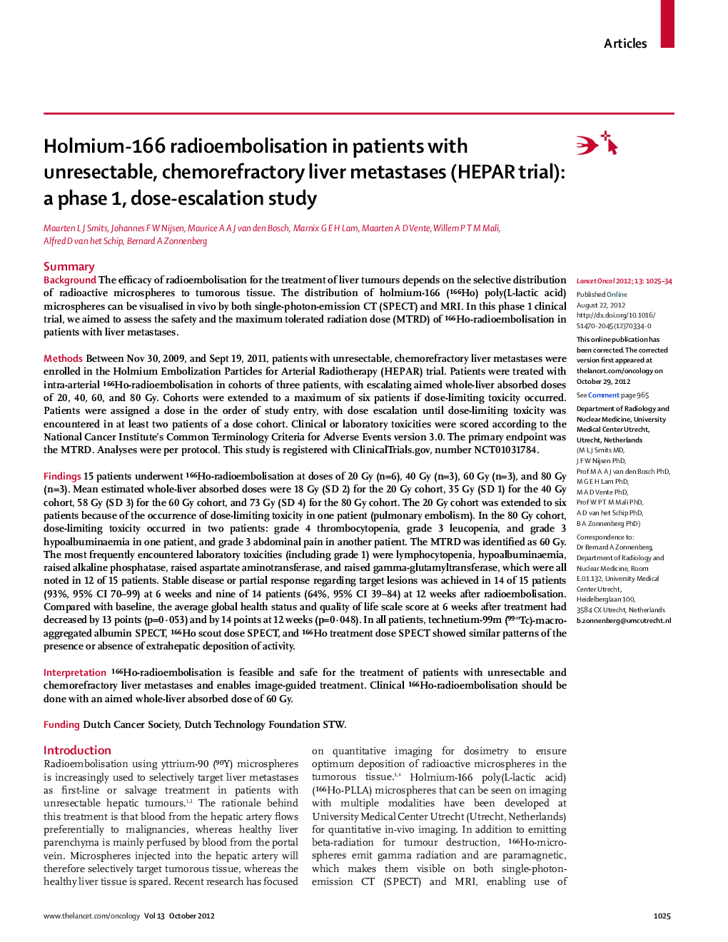 Holmium-166 radioembolisation in patients with unresectable, chemorefractory liver metastases (HEPAR trial): a phase 1, dose-escalation study