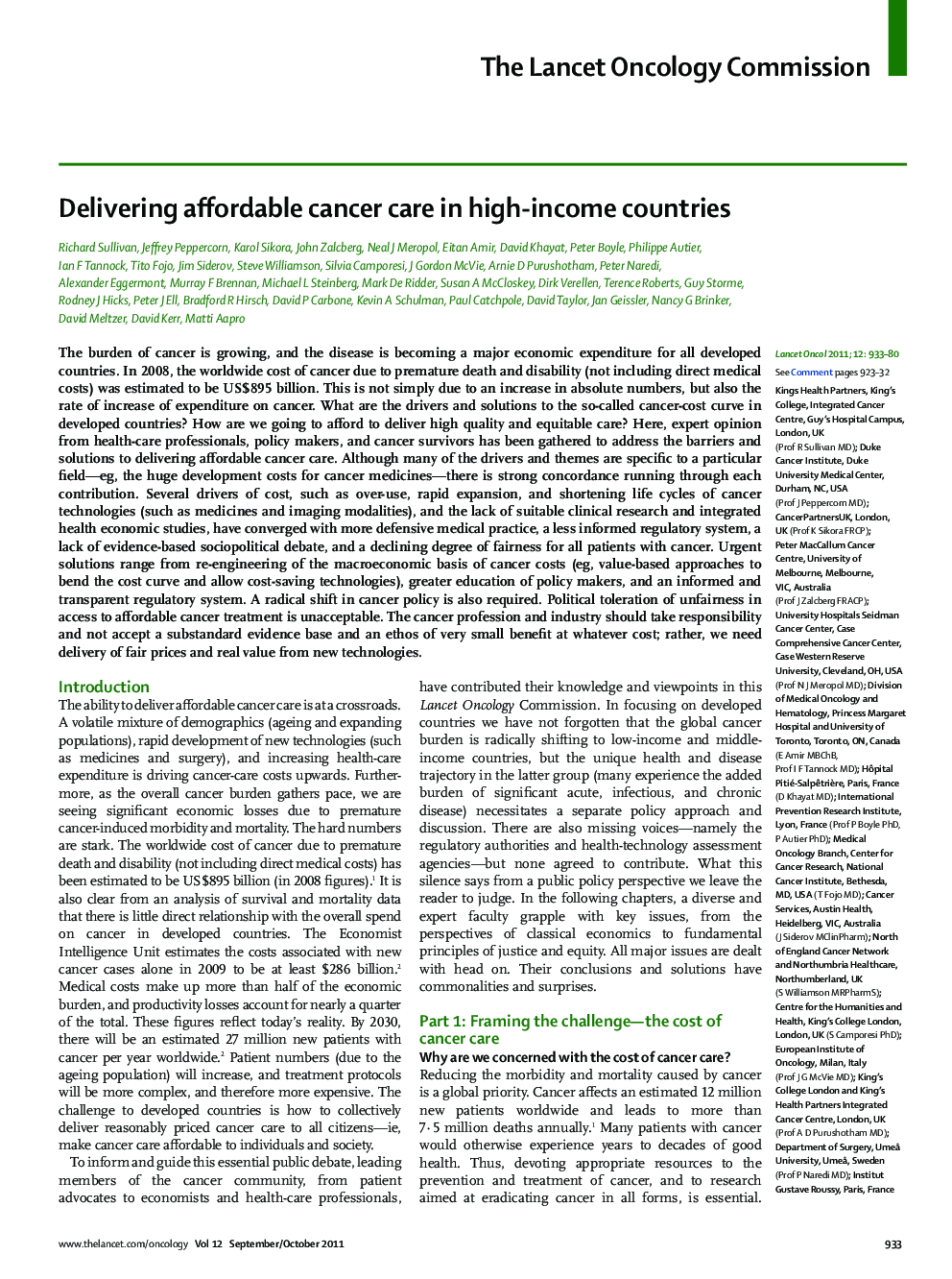 Delivering affordable cancer care in high-income countries