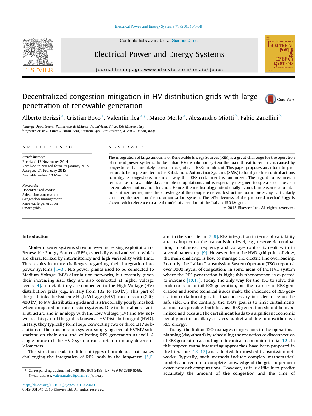 Decentralized congestion mitigation in HV distribution grids with large penetration of renewable generation