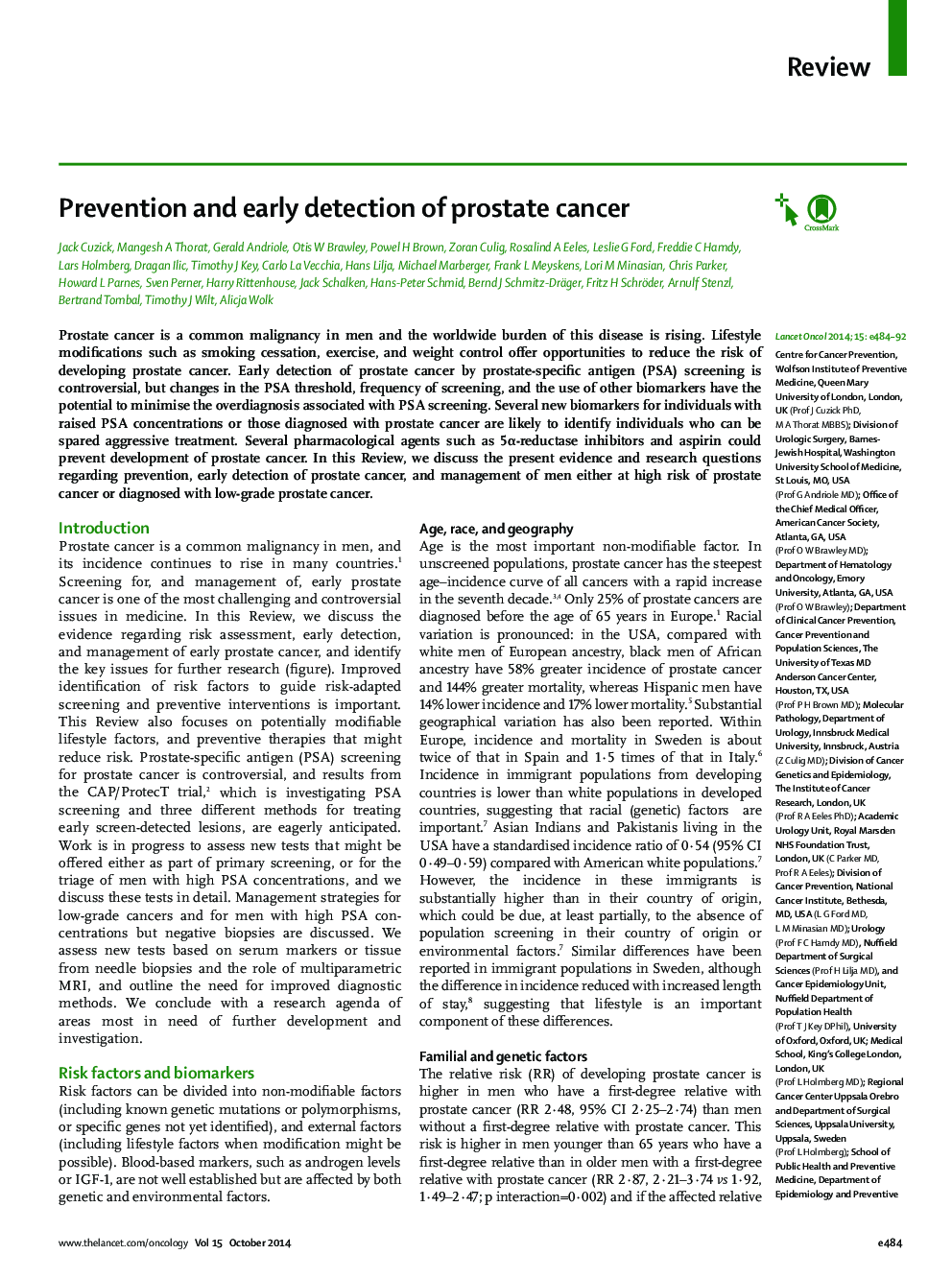 Prevention and early detection of prostate cancer