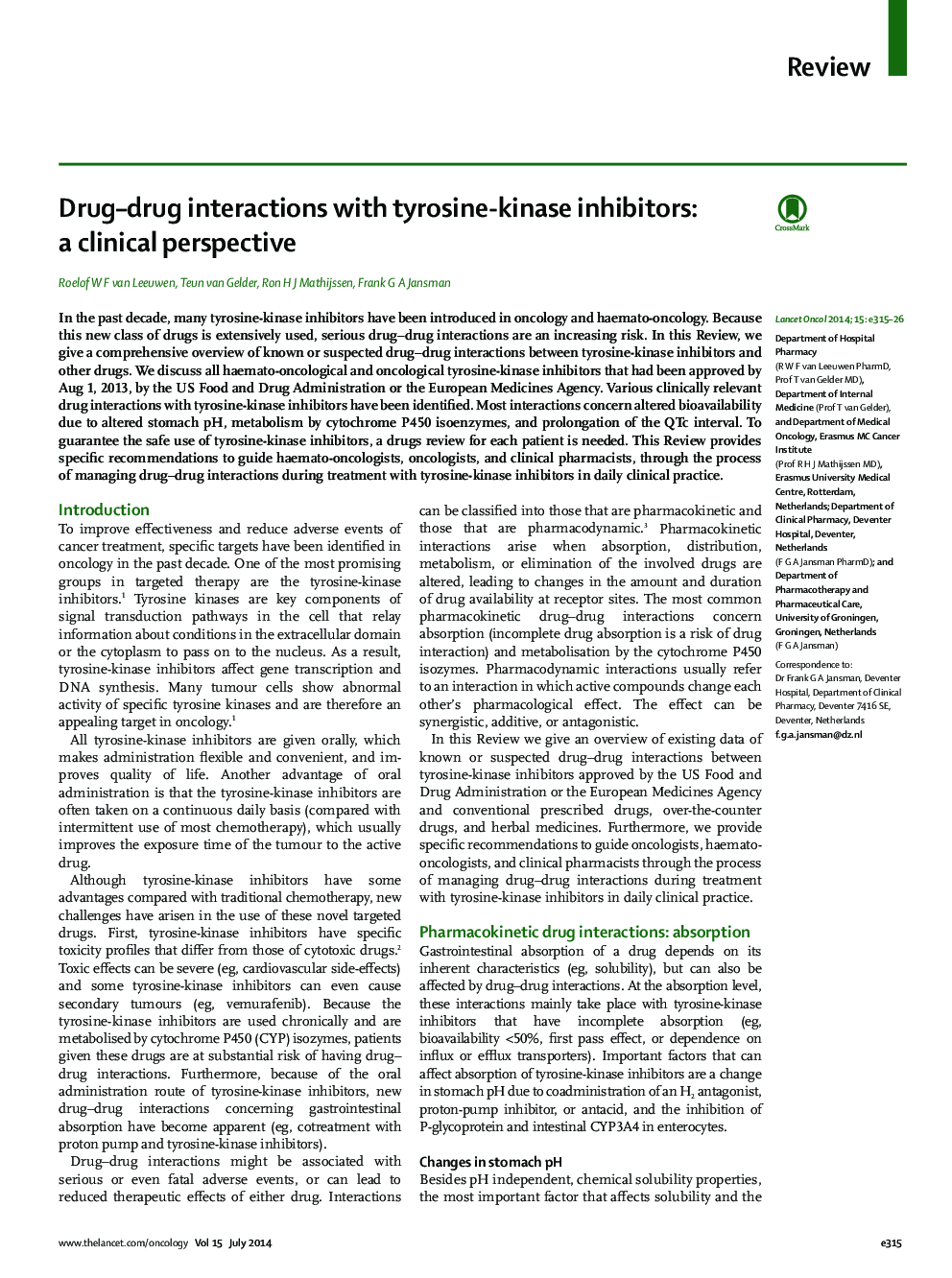 Drug–drug interactions with tyrosine-kinase inhibitors: a clinical perspective