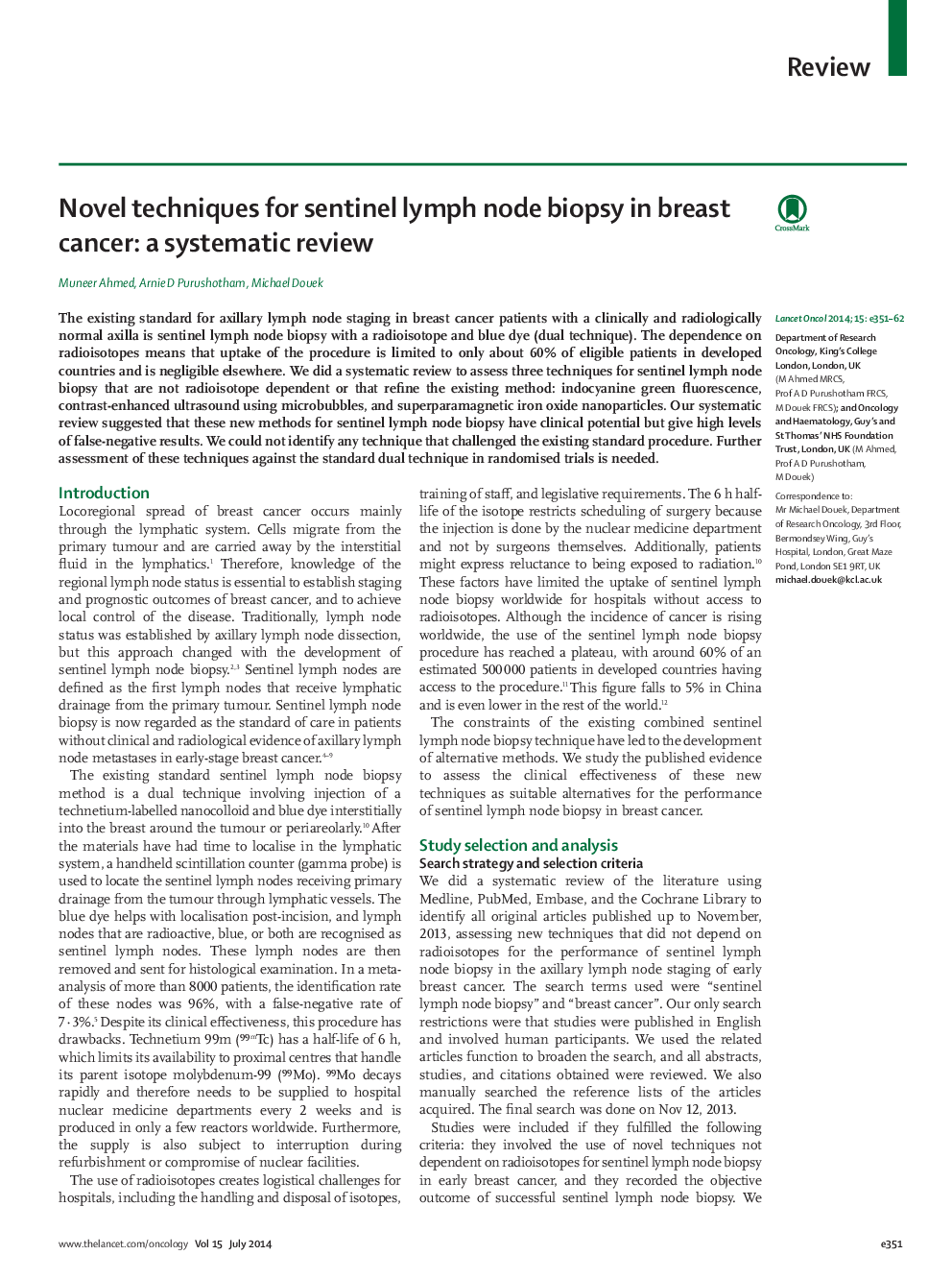 Novel techniques for sentinel lymph node biopsy in breast cancer: a systematic review
