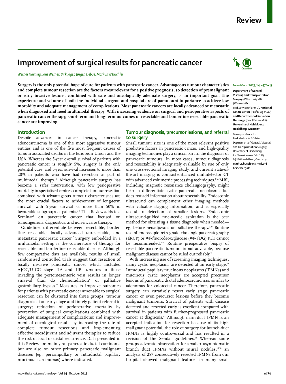 Improvement of surgical results for pancreatic cancer
