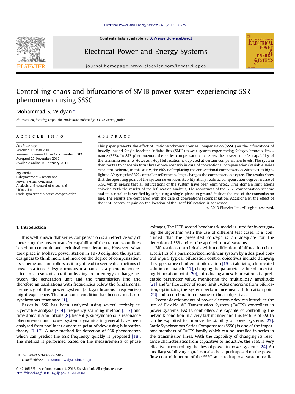 Controlling chaos and bifurcations of SMIB power system experiencing SSR phenomenon using SSSC