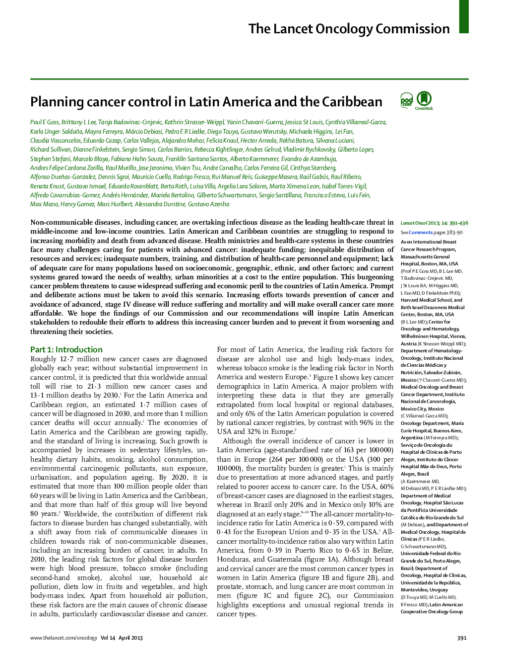 Planning cancer control in Latin America and the Caribbean