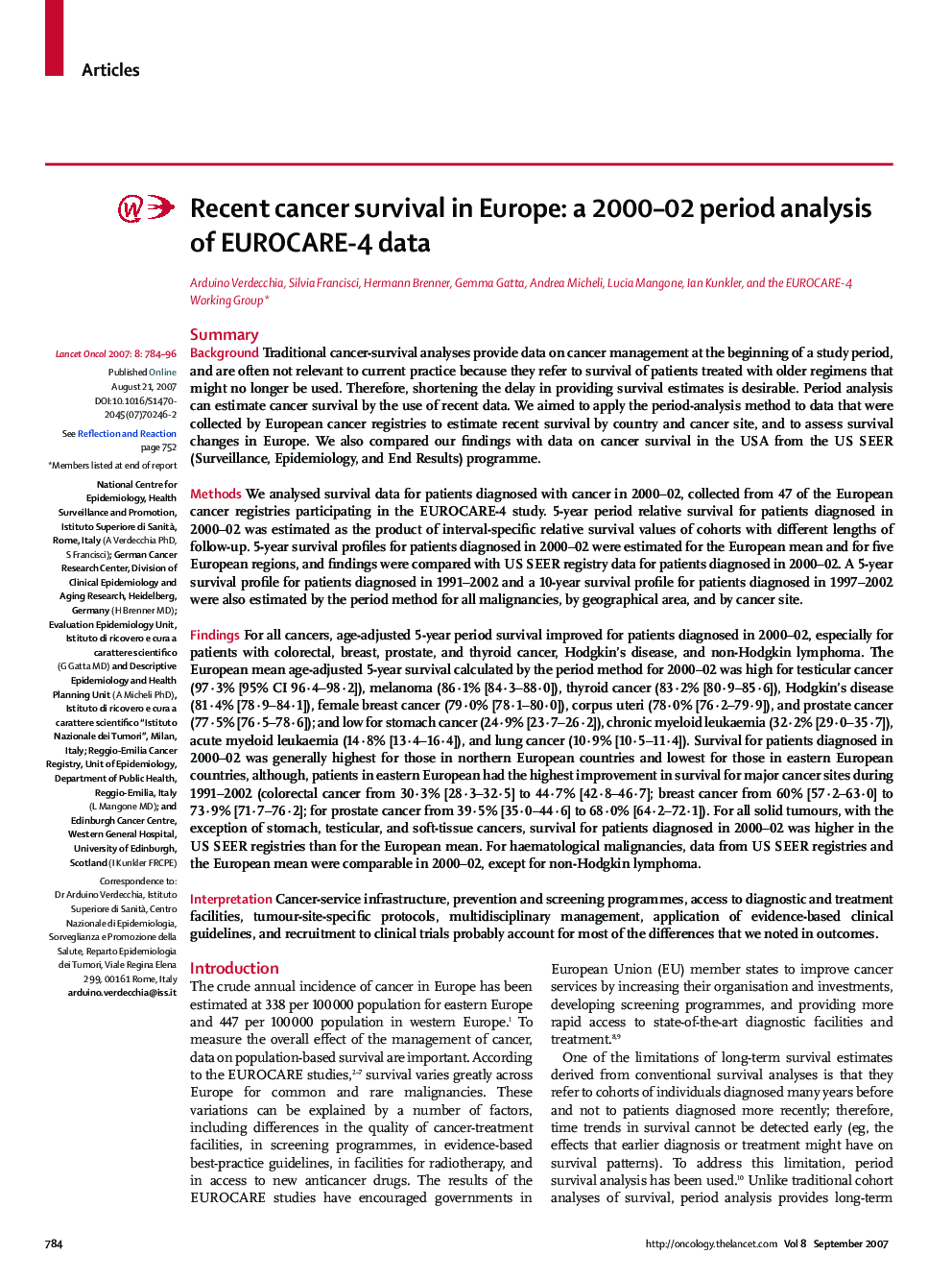 Recent cancer survival in Europe: a 2000–02 period analysis of EUROCARE-4 data