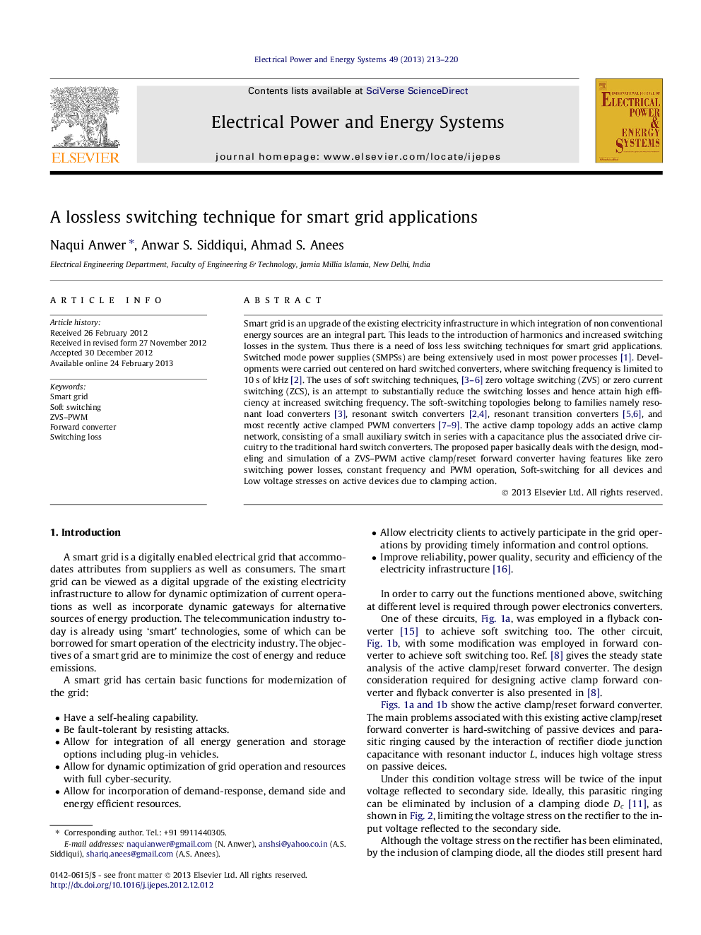 A lossless switching technique for smart grid applications