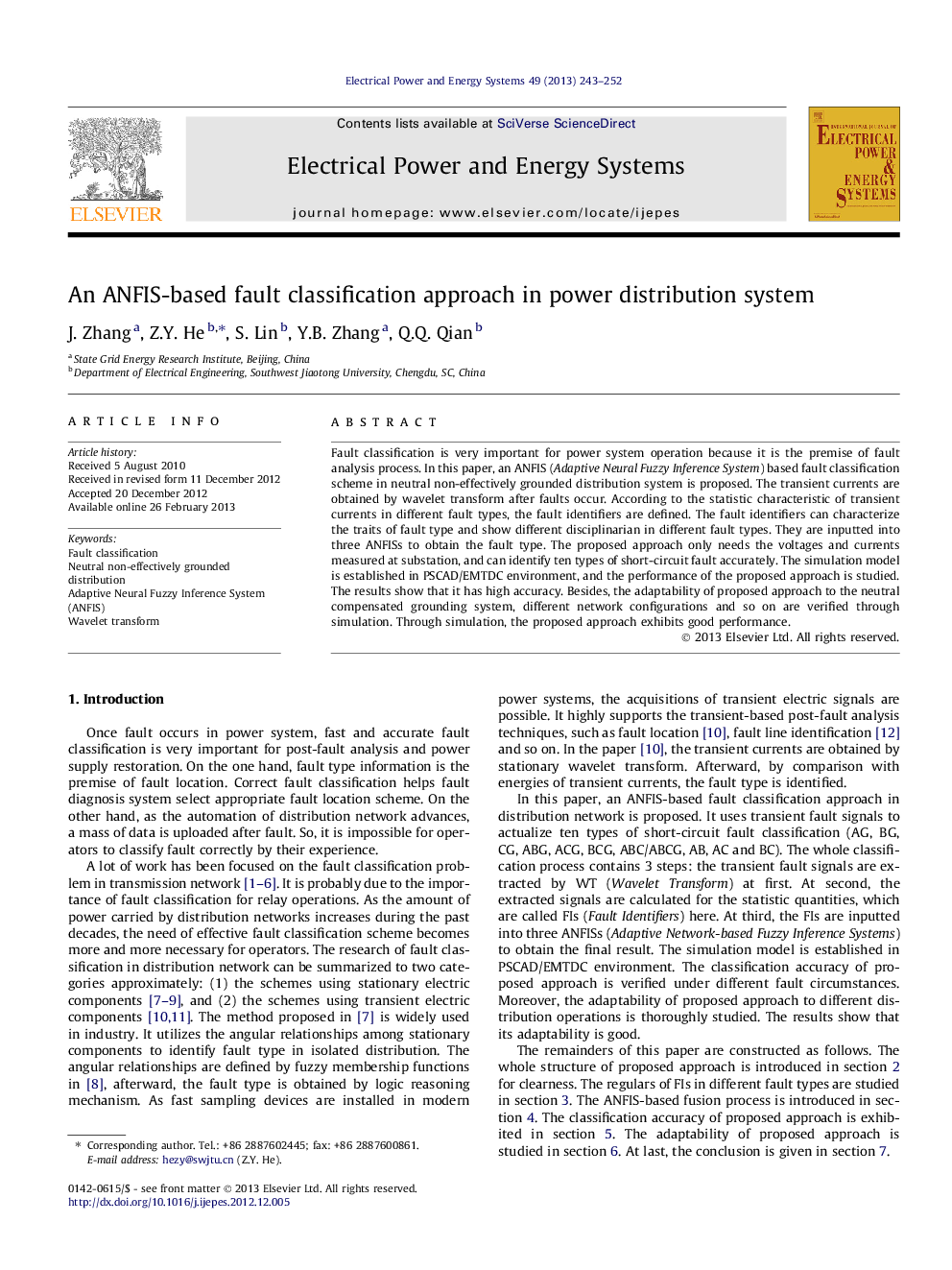 An ANFIS-based fault classification approach in power distribution system