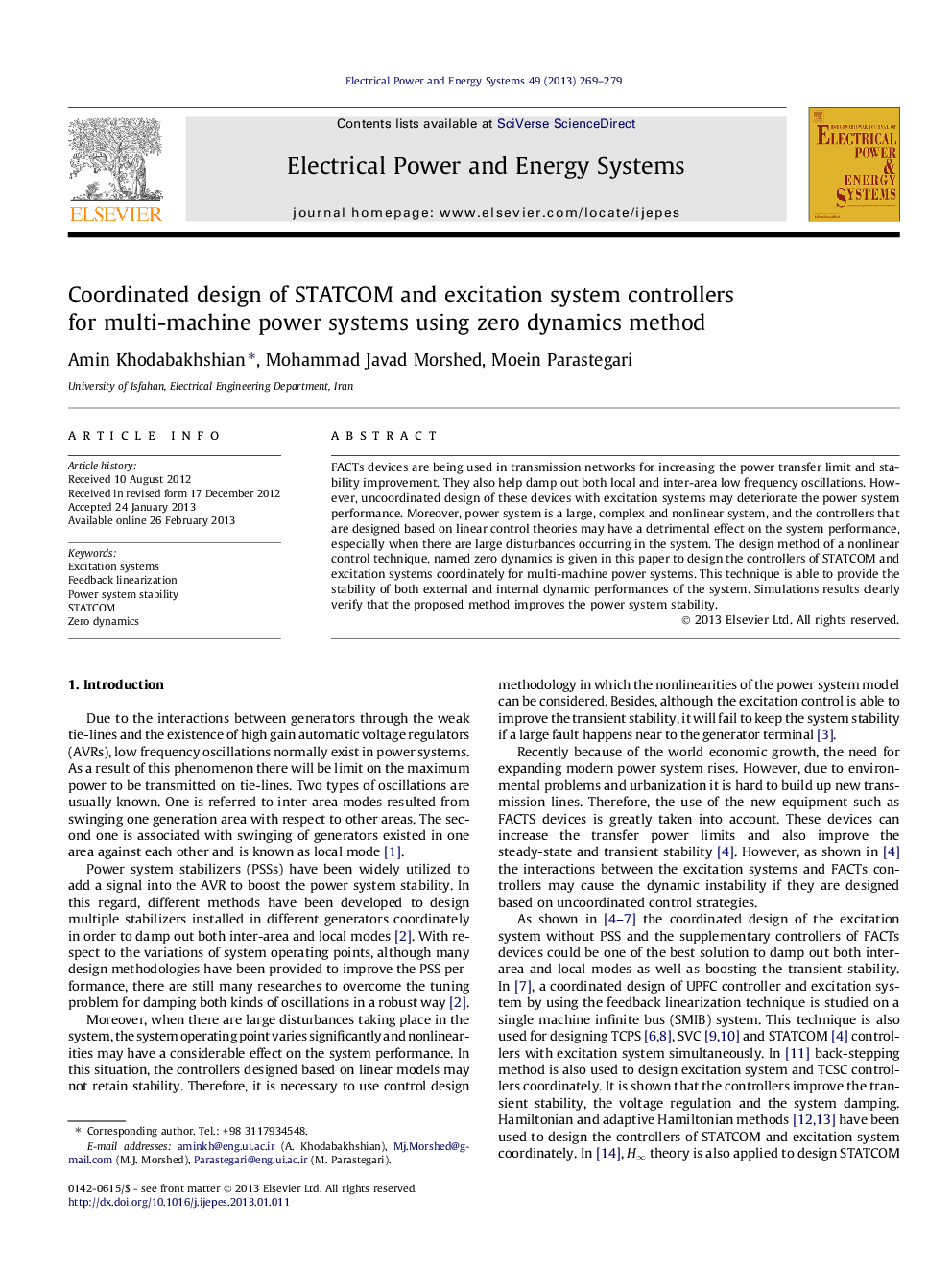 Coordinated design of STATCOM and excitation system controllers for multi-machine power systems using zero dynamics method