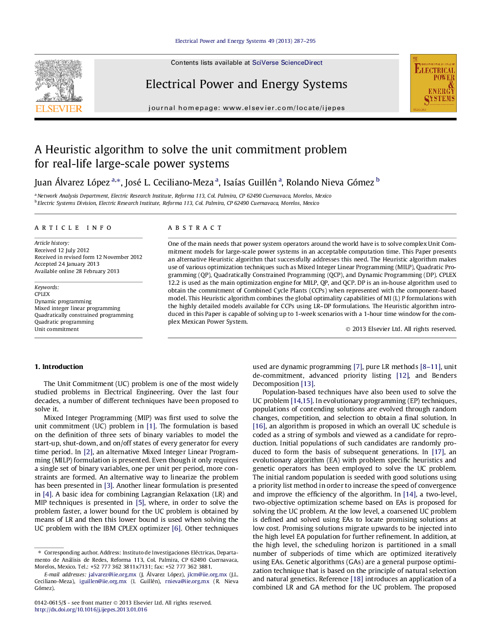 A Heuristic algorithm to solve the unit commitment problem for real-life large-scale power systems