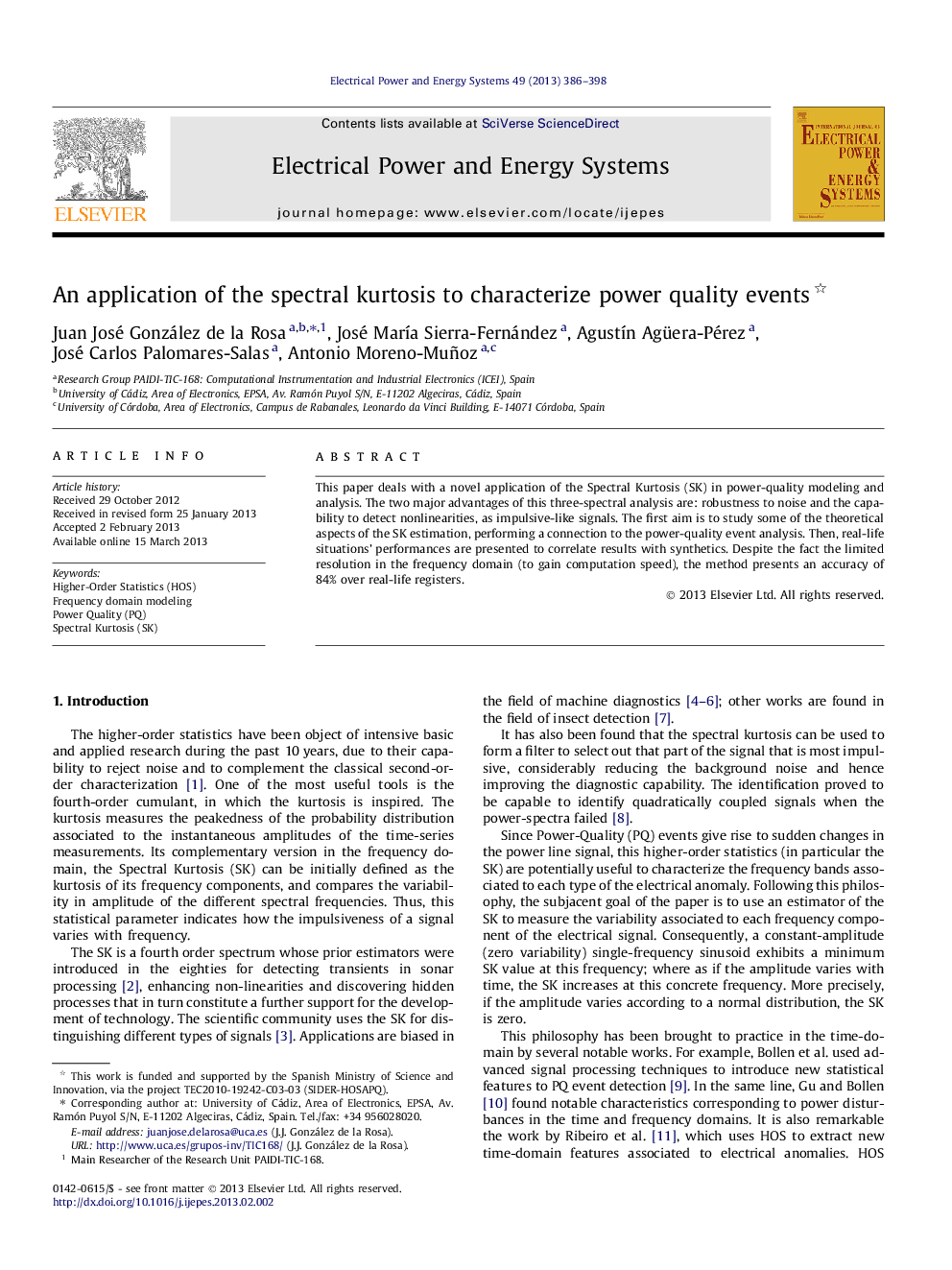 An application of the spectral kurtosis to characterize power quality events 