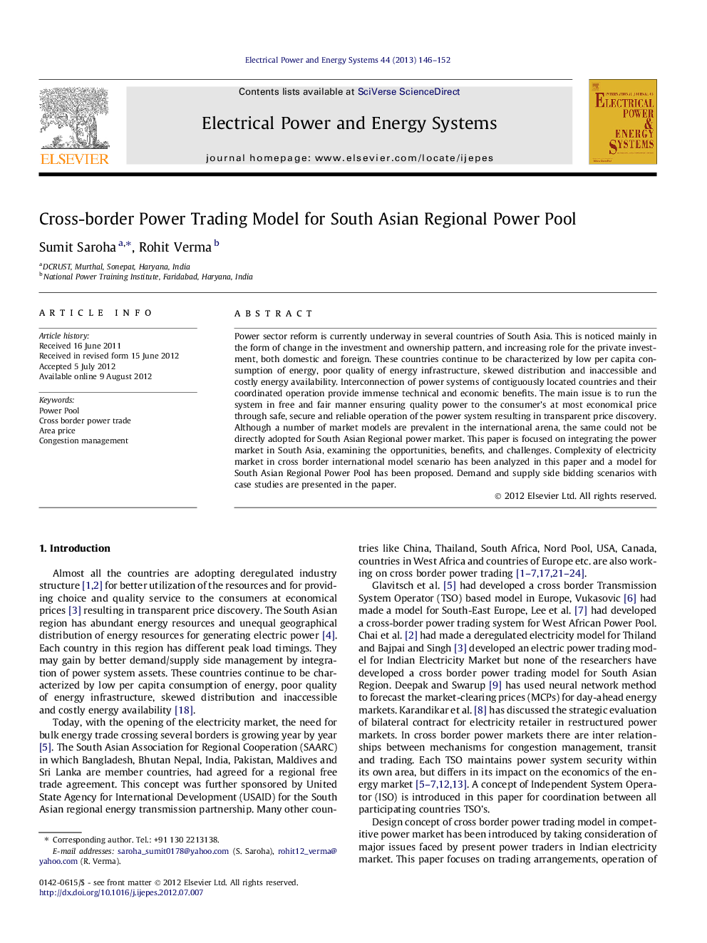 Cross-border Power Trading Model for South Asian Regional Power Pool