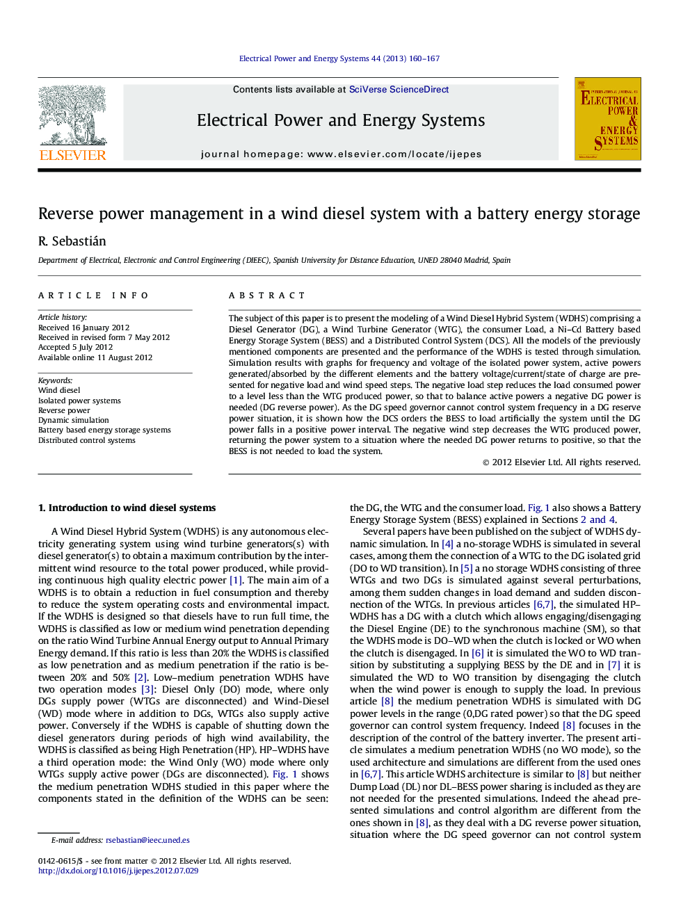 Reverse power management in a wind diesel system with a battery energy storage