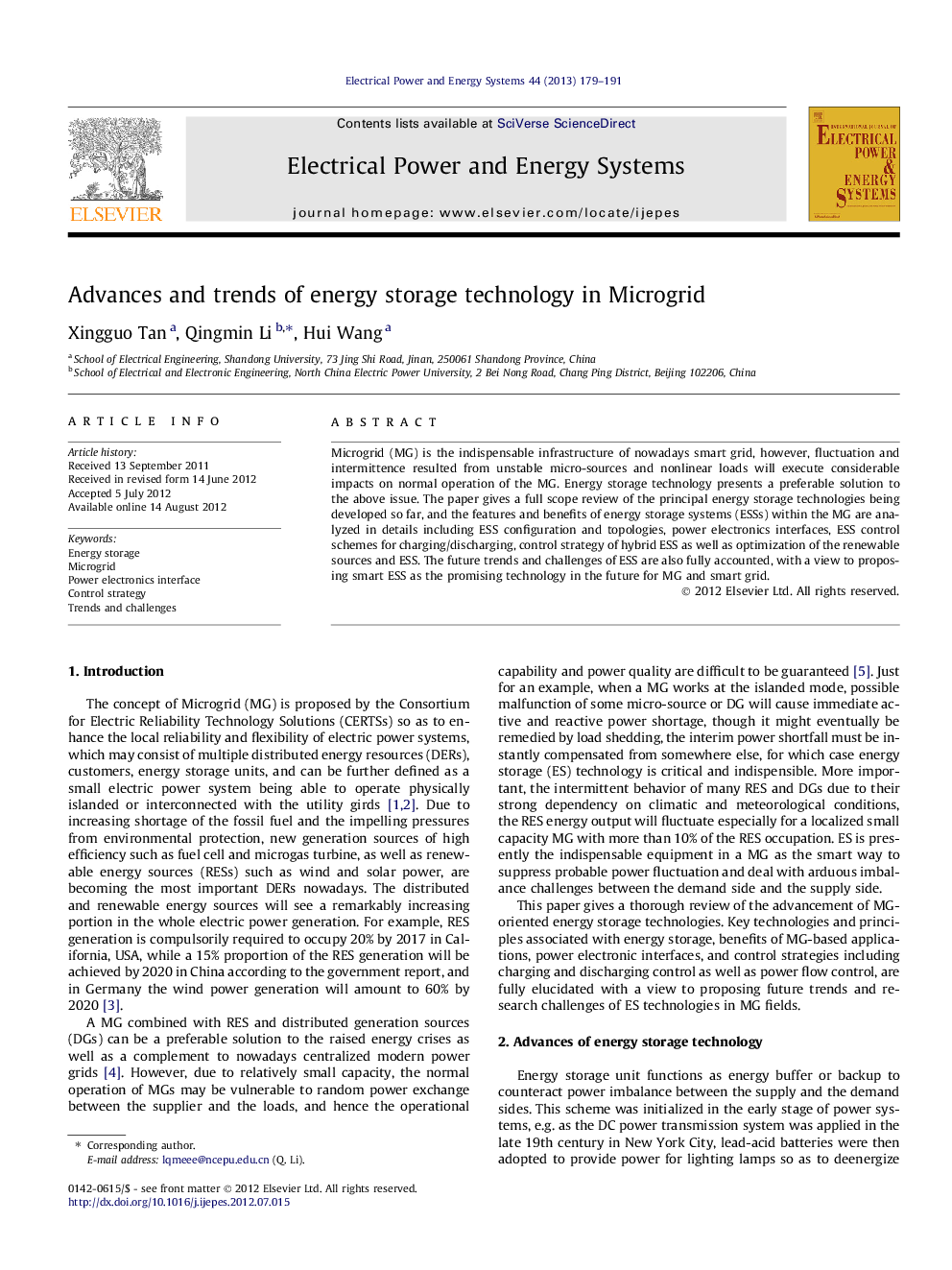 Advances and trends of energy storage technology in Microgrid