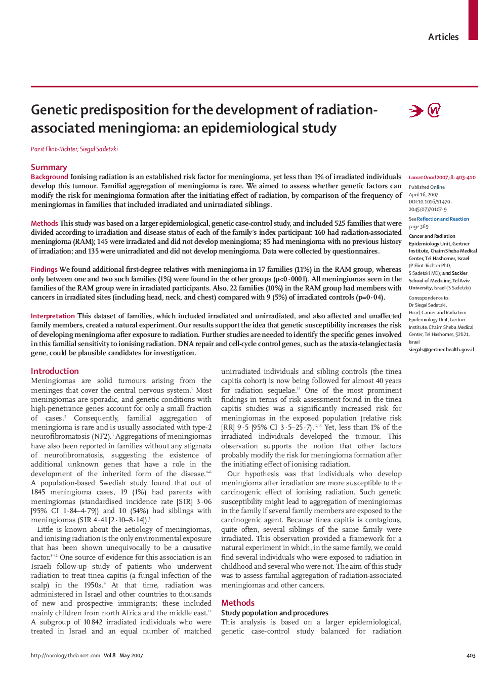 Genetic predisposition for the development of radiation-associated meningioma: an epidemiological study
