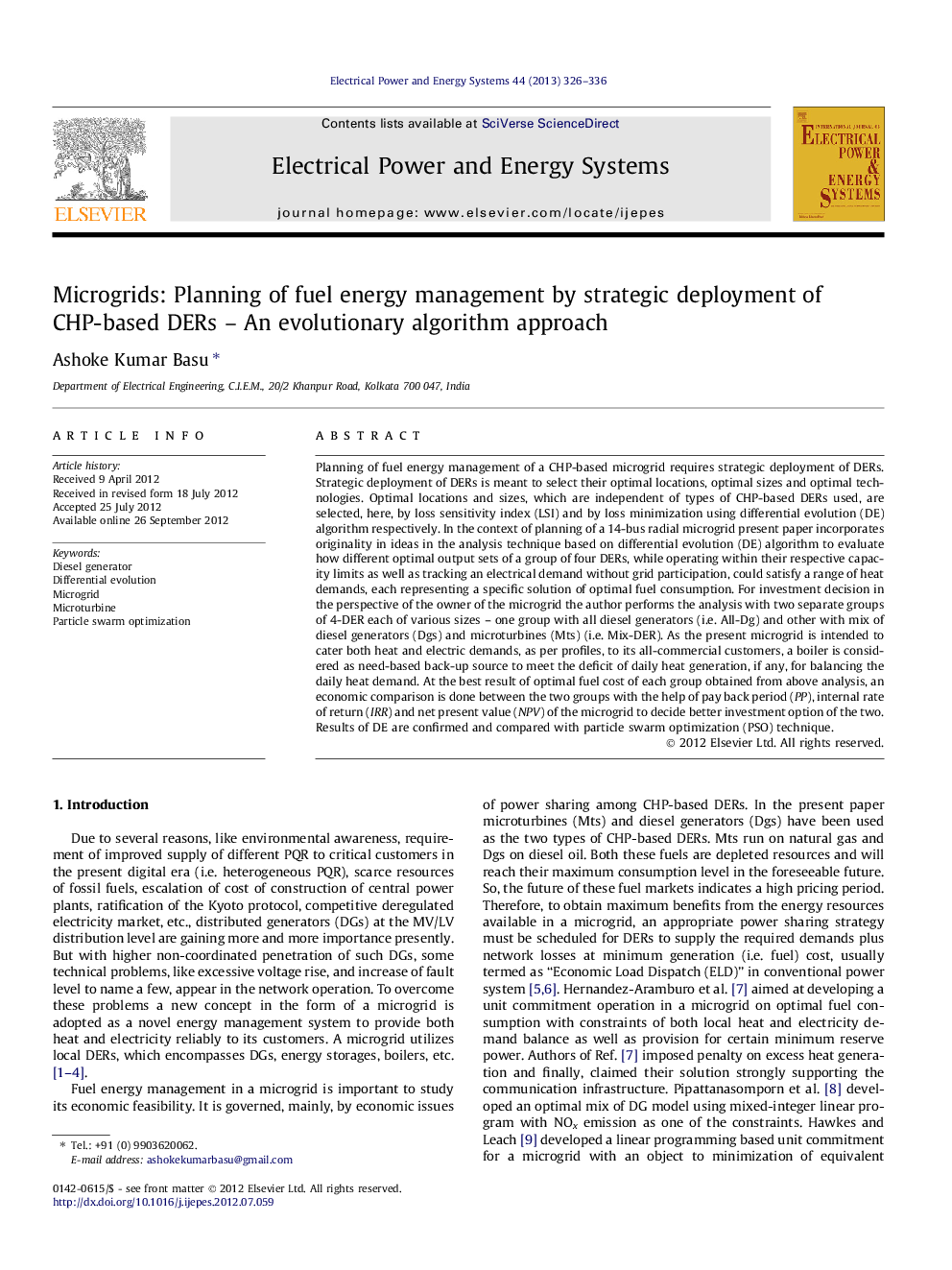 Microgrids: Planning of fuel energy management by strategic deployment of CHP-based DERs – An evolutionary algorithm approach