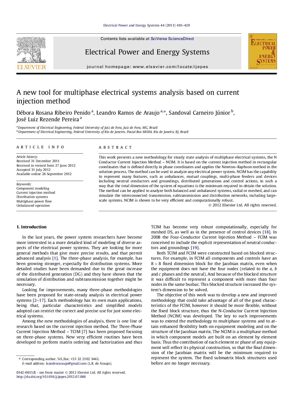 A new tool for multiphase electrical systems analysis based on current injection method