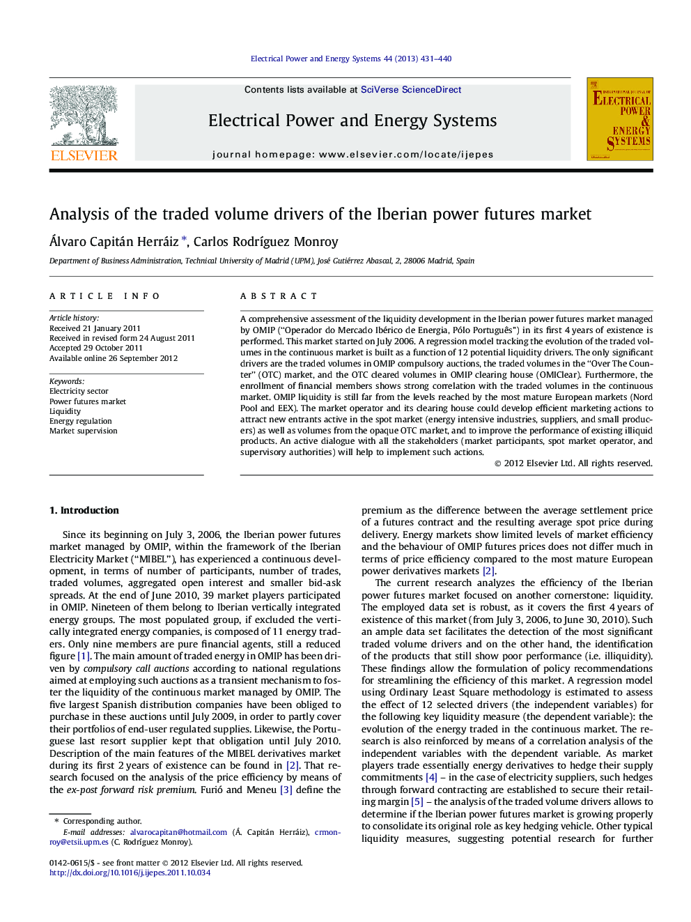 Analysis of the traded volume drivers of the Iberian power futures market