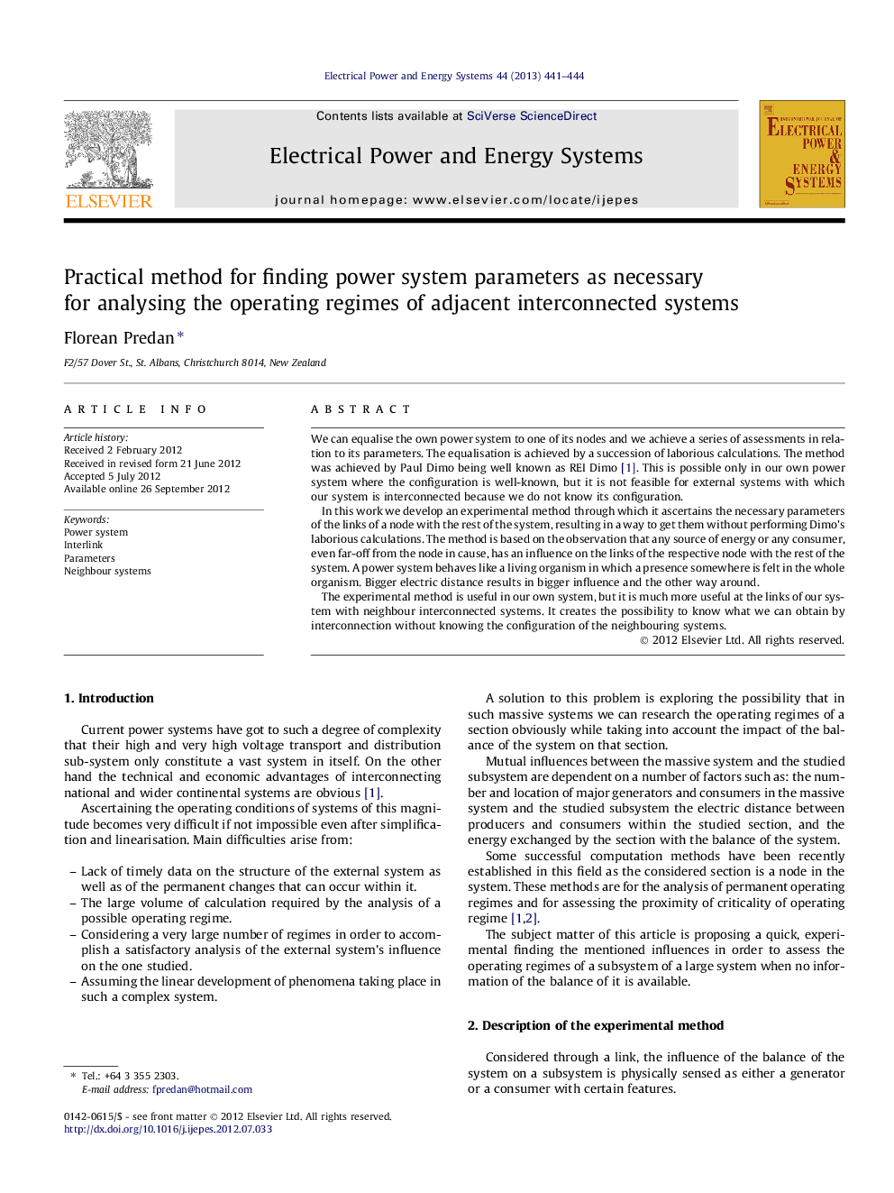 Practical method for finding power system parameters as necessary for analysing the operating regimes of adjacent interconnected systems