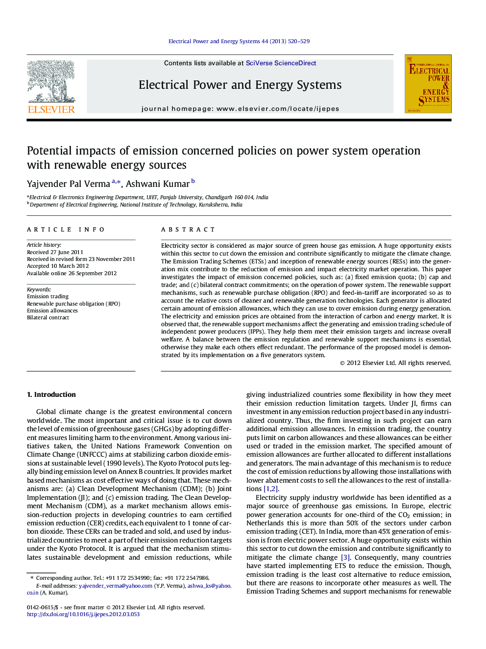 Potential impacts of emission concerned policies on power system operation with renewable energy sources