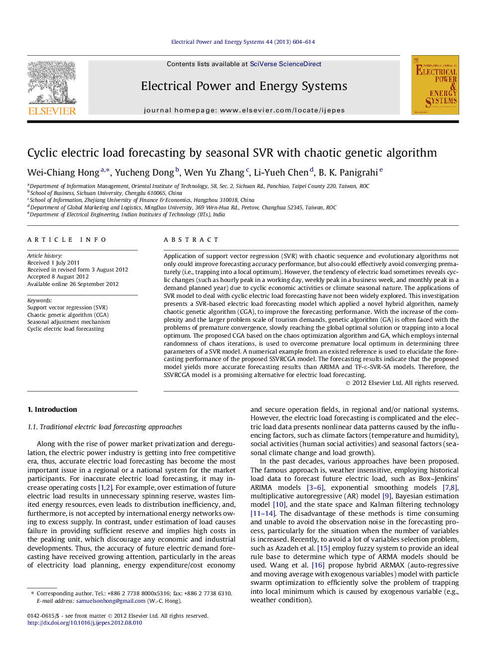 Cyclic electric load forecasting by seasonal SVR with chaotic genetic algorithm