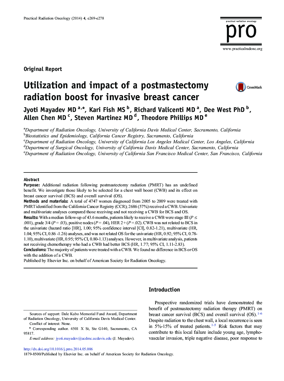 استفاده و تأثیر افزایش پرتوهای ماستکتومی برای سرطان مهاجم پستان 