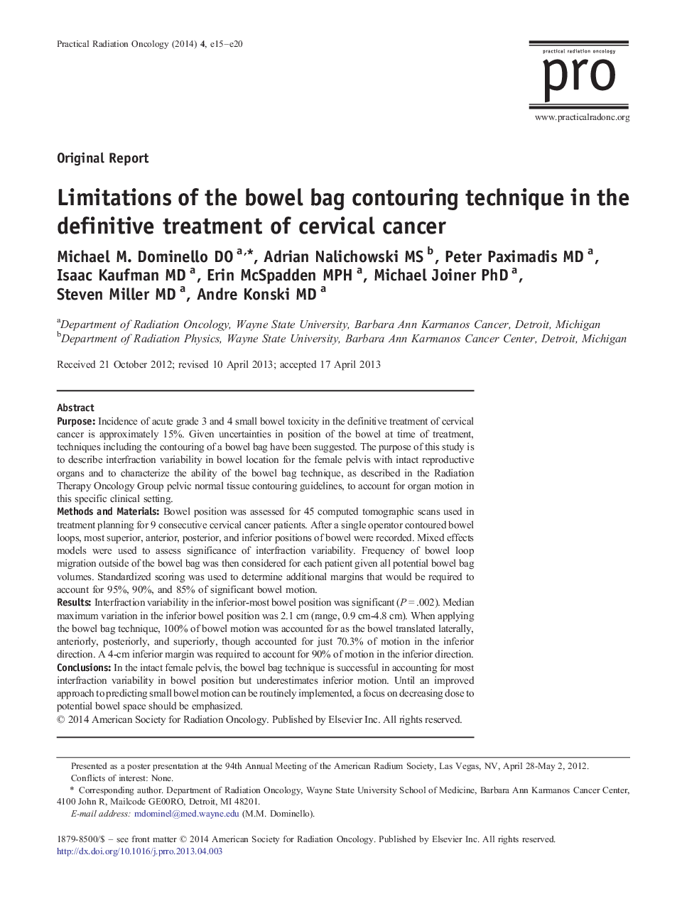 Limitations of the bowel bag contouring technique in the definitive treatment of cervical cancer