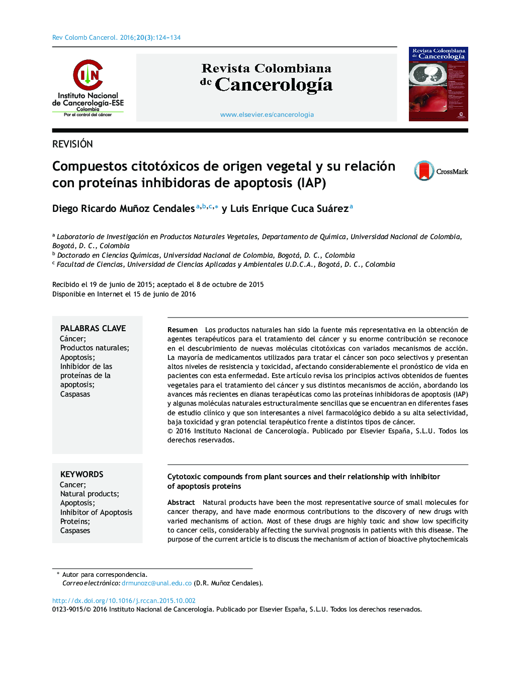 Compuestos citotóxicos de origen vegetal y su relación con proteÃ­nas inhibidoras de apoptosis (IAP)