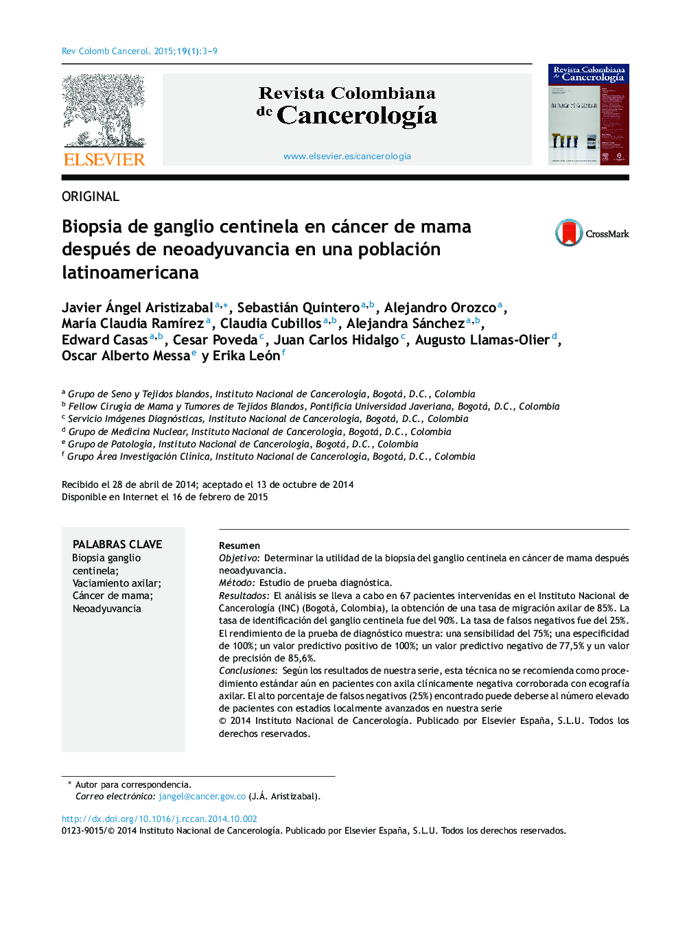 Biopsia de ganglio centinela en cáncer de mama después de neoadyuvancia en una población latinoamericana