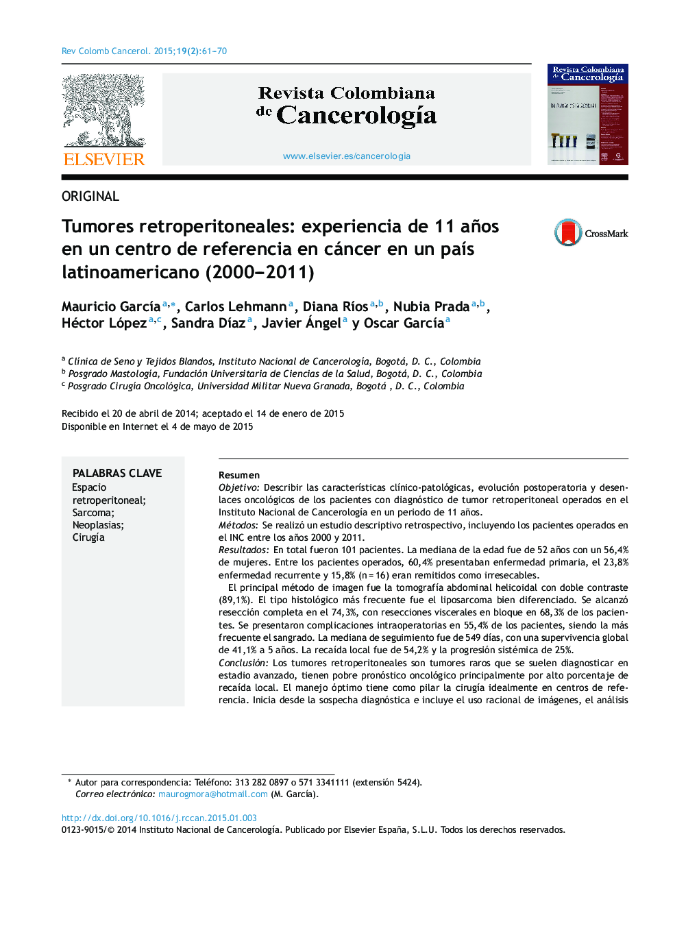 Tumores retroperitoneales: experiencia de 11 años en un centro de referencia en cáncer en un país latinoamericano (2000–2011)