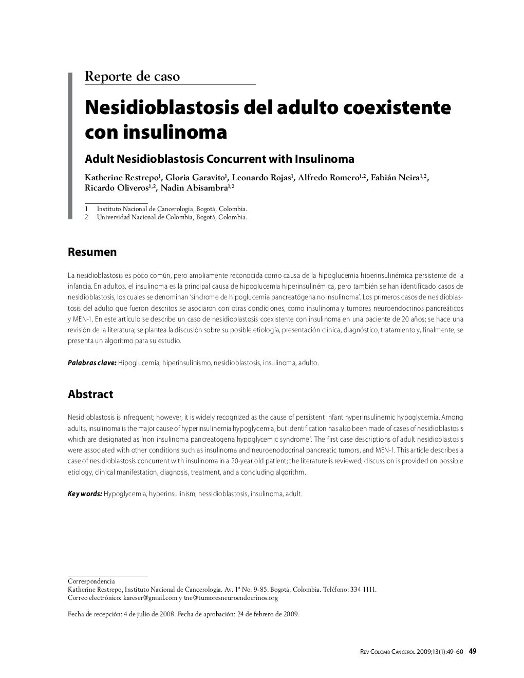 Nesidioblastosis del adulto coexistente con insulinomaAdult Nesidioblastosis Concurrent with Insulinoma