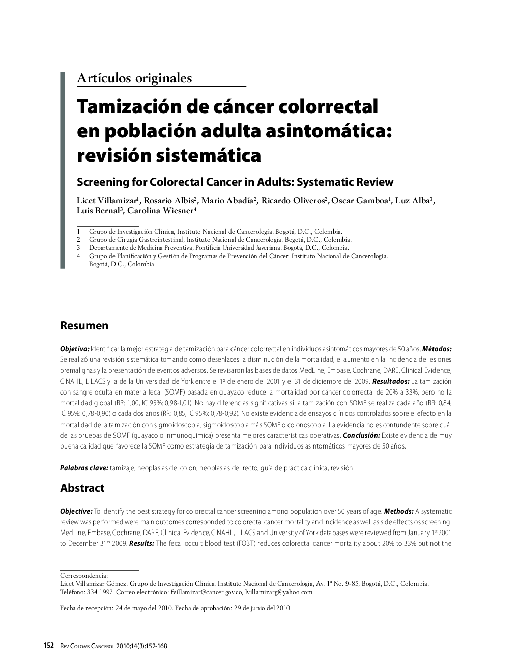 Tamización de cáncer colorrectal en población adulta asintomática: revisión sistemáticaScreening for Colorectal Cancer in Adults: Systematic Review