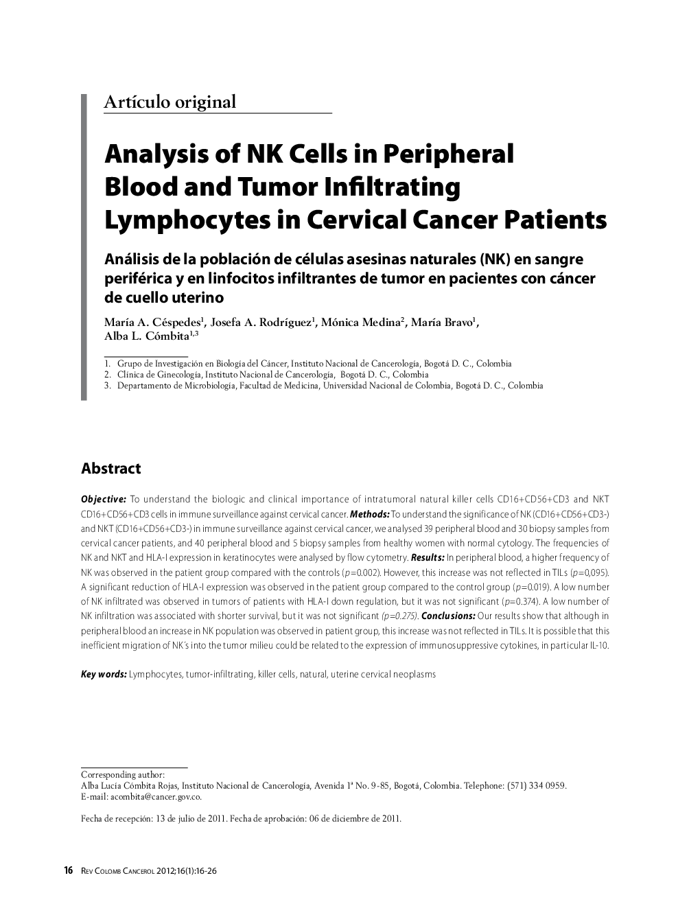 Analysis of NK Cells in Peripheral Blood and Tumor Infiltrating Lymphocytes in Cervical Cancer Patients