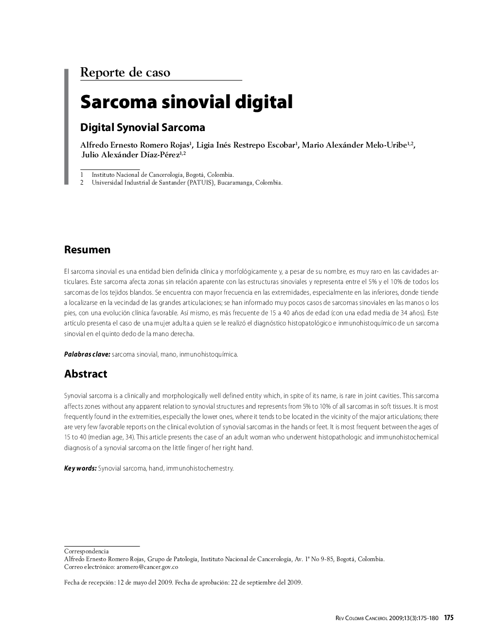 Sarcoma sinovial digitalDigital Synovial Sarcoma