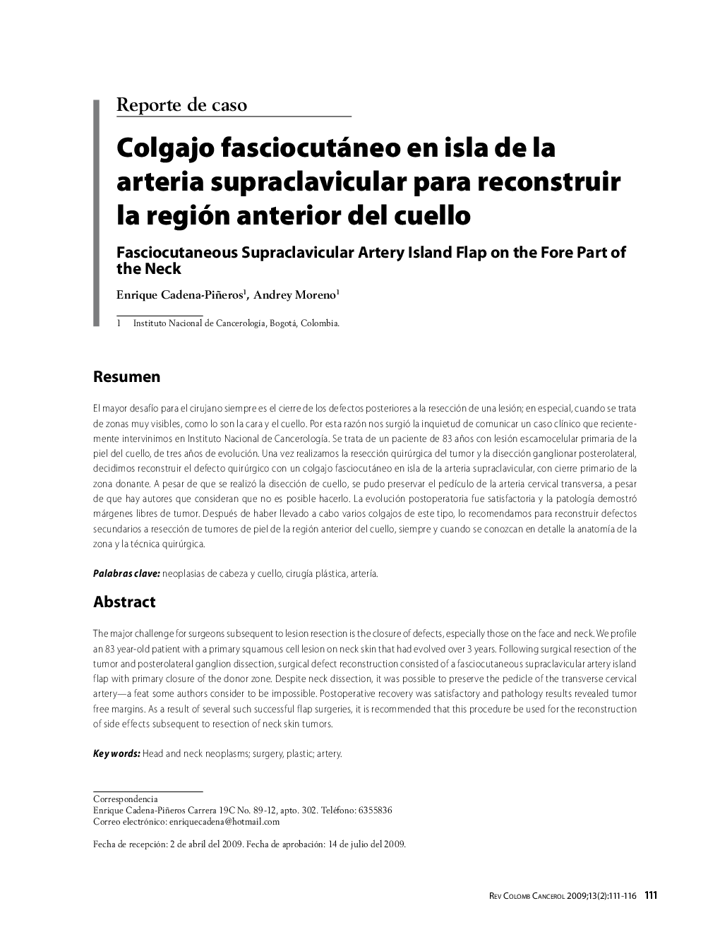 Colgajo fasciocutáneo en isla de la arteria supraclavicular para reconstruir la región anterior del cuello