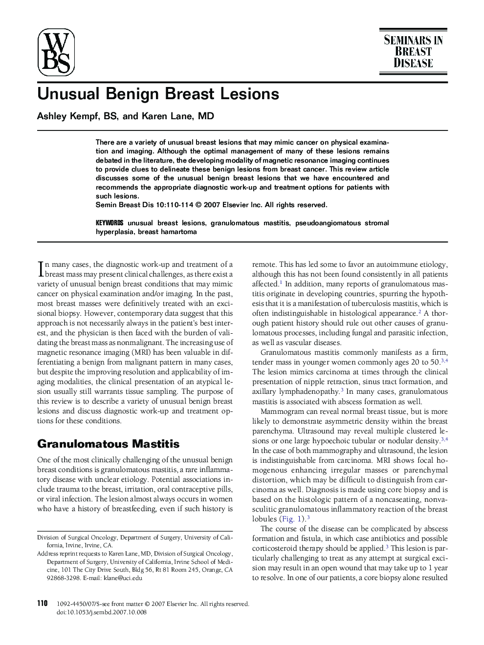 Unusual Benign Breast Lesions