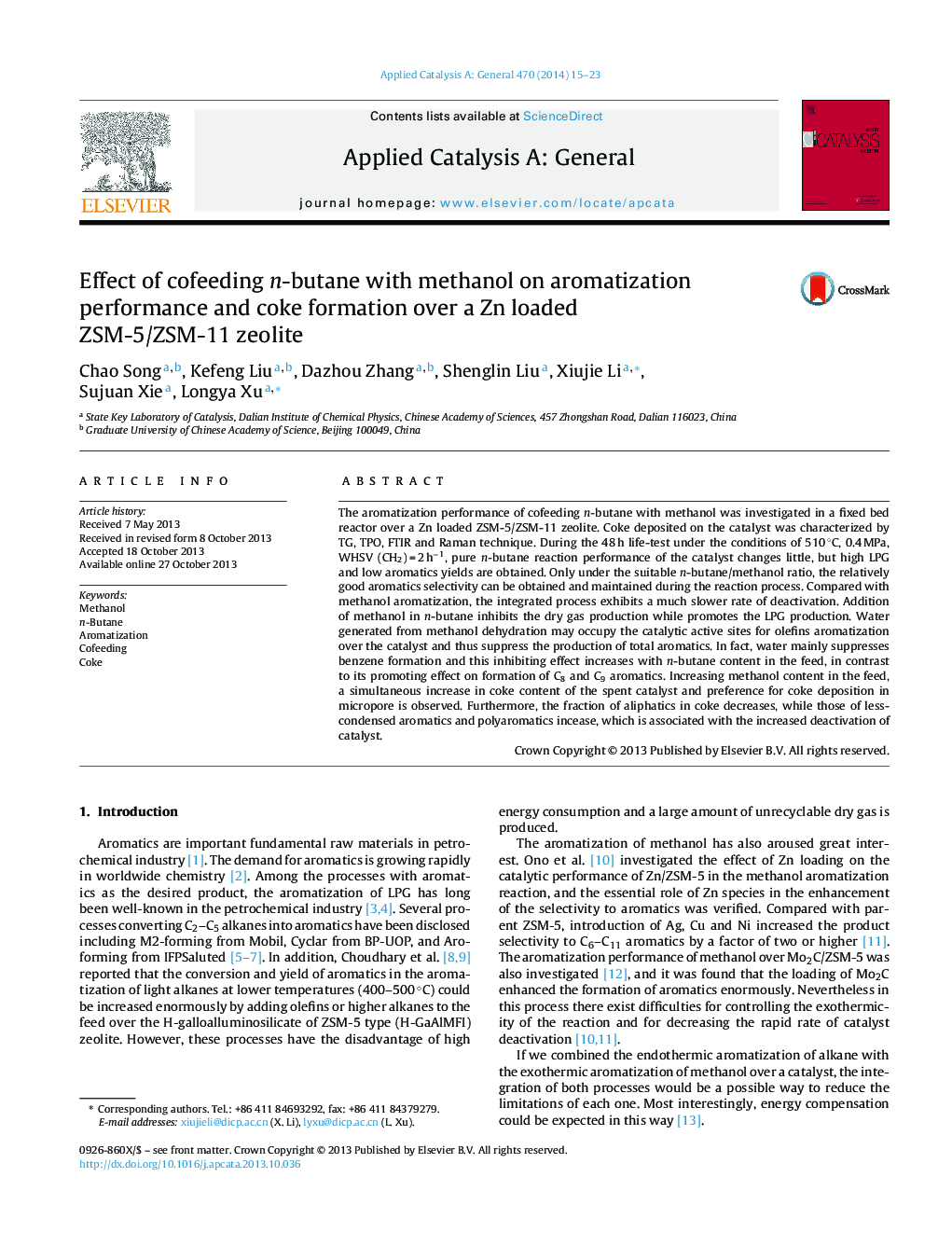 Effect of cofeeding n-butane with methanol on aromatization performance and coke formation over a Zn loaded ZSM-5/ZSM-11 zeolite