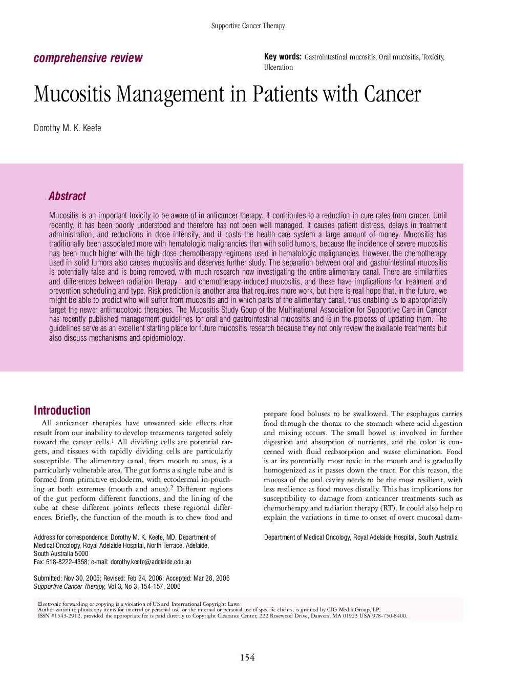 Mucositis Management in Patients with Cancer