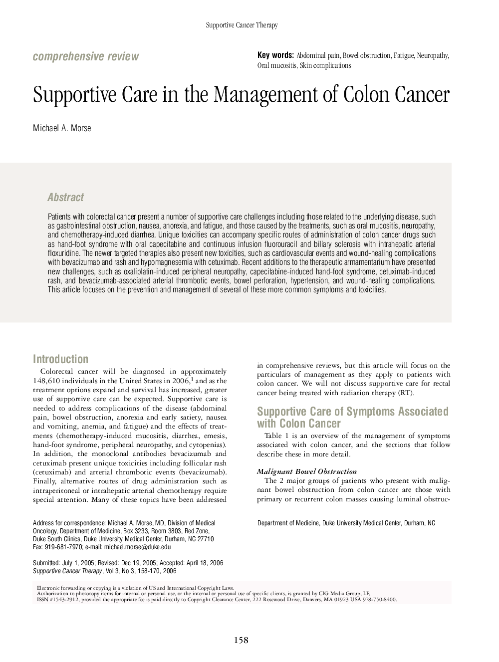 Supportive Care in the Management of Colon Cancer