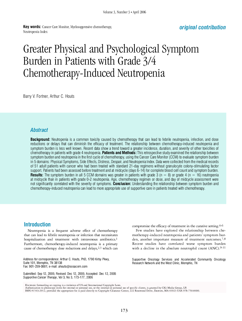 Greater Physical and Psychological Symptom Burden in Patients with Grade 3/4 Chemotherapy-Induced Neutropenia