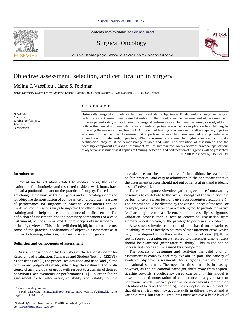 Objective assessment, selection, and certification in surgery