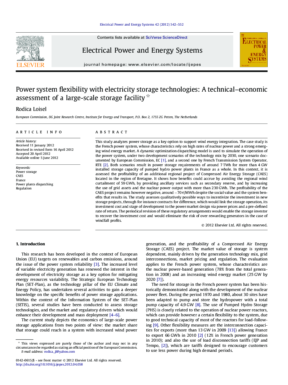 Power system flexibility with electricity storage technologies: A technical–economic assessment of a large-scale storage facility 