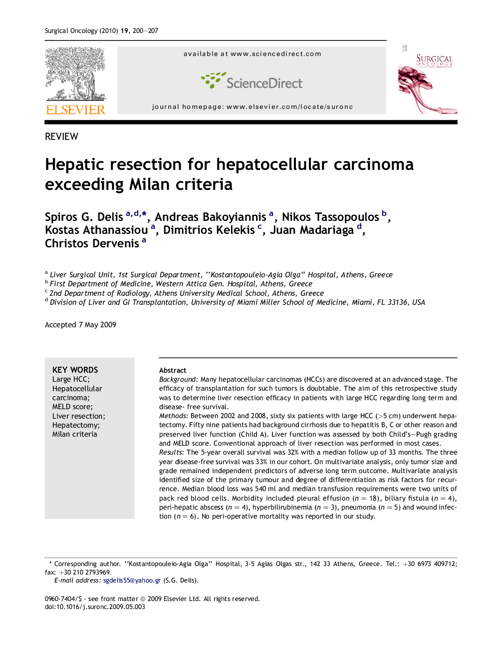 Hepatic resection for hepatocellular carcinoma exceeding Milan criteria