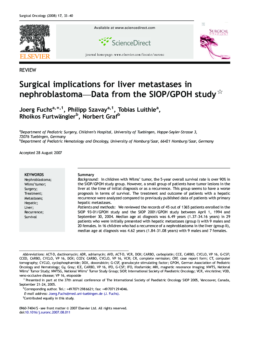 Surgical implications for liver metastases in nephroblastoma—Data from the SIOP/GPOH study 