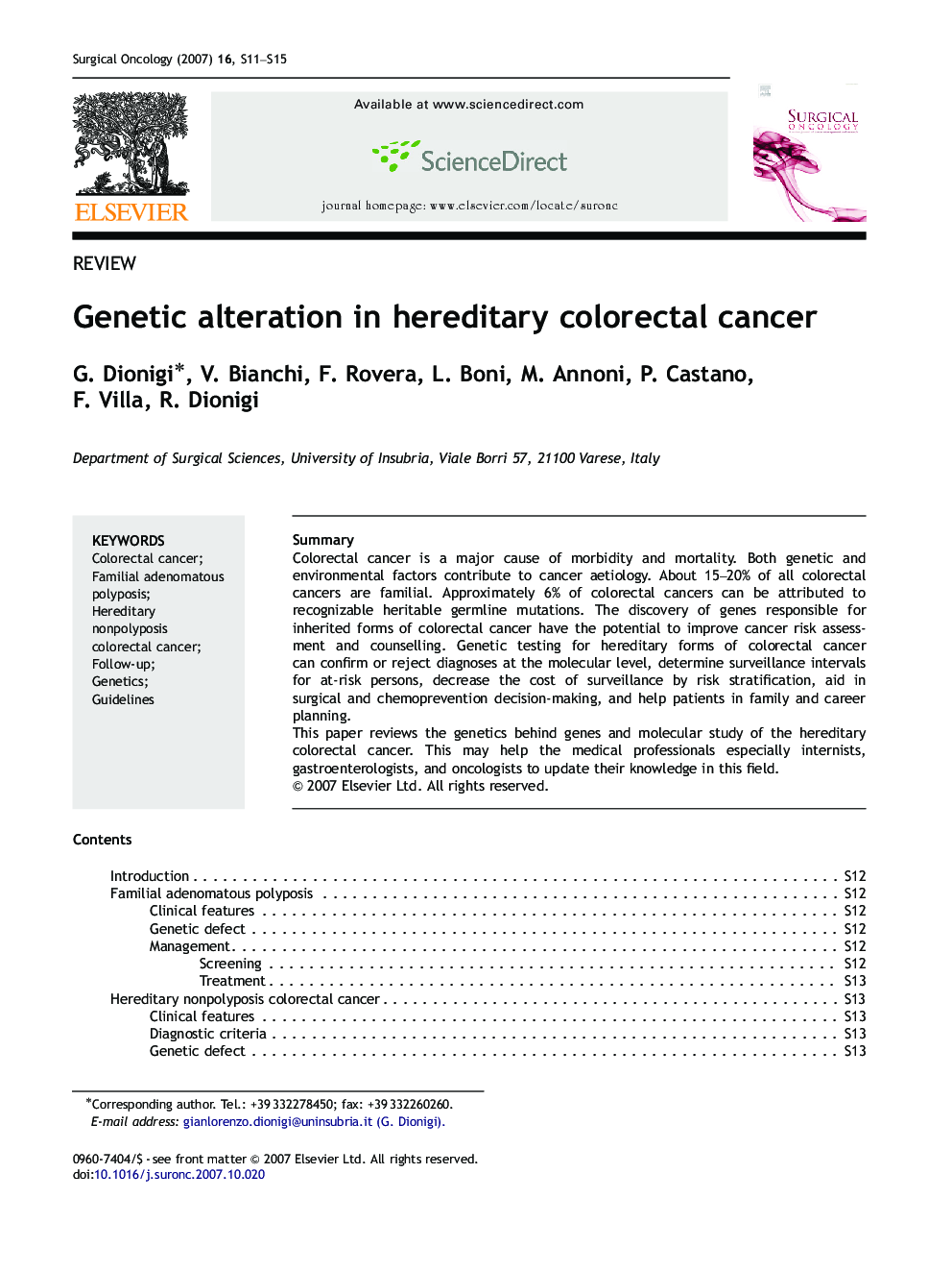 Genetic alteration in hereditary colorectal cancer