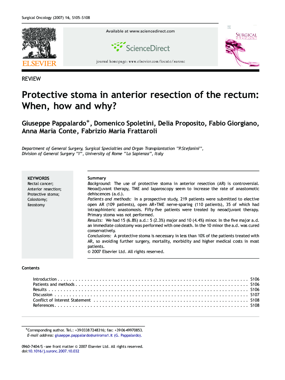 Protective stoma in anterior resection of the rectum: When, how and why?