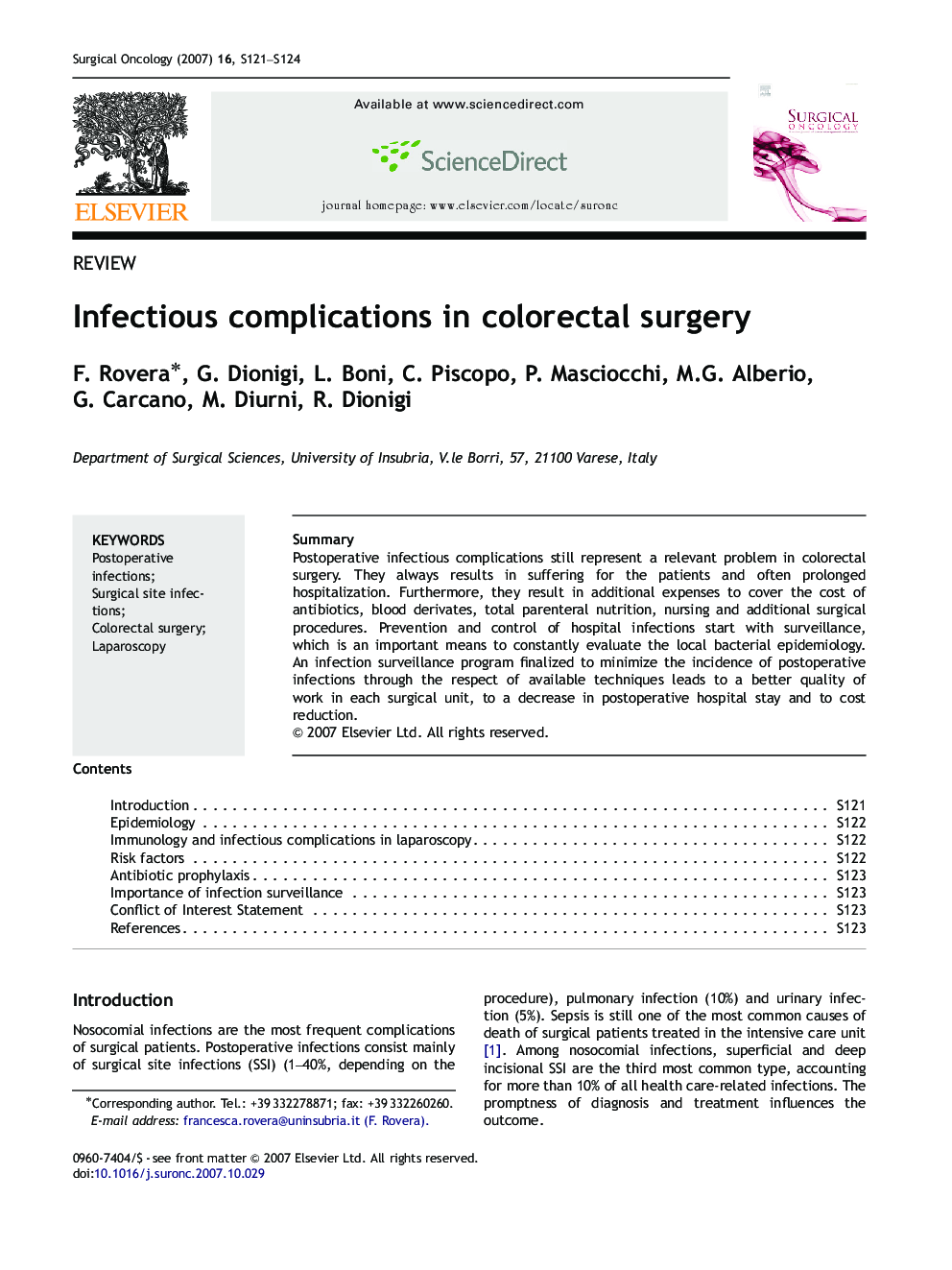 Infectious complications in colorectal surgery