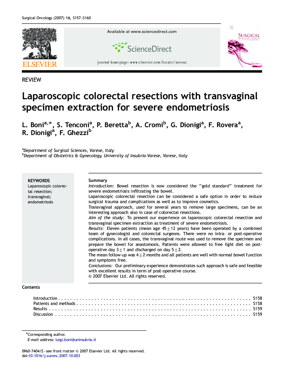 Laparoscopic colorectal resections with transvaginal specimen extraction for severe endometriosis