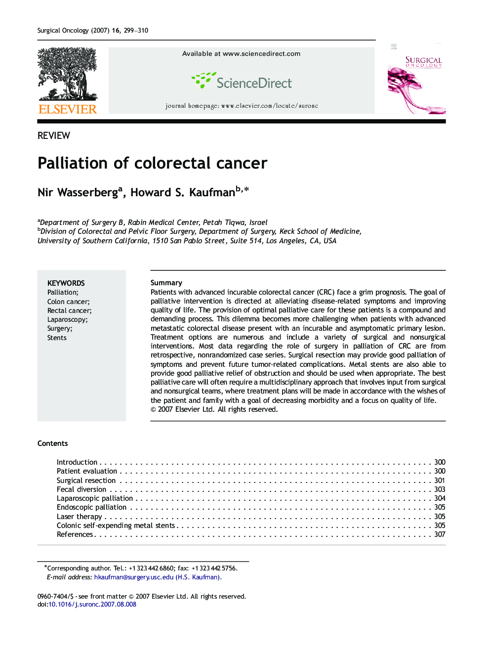 Palliation of colorectal cancer