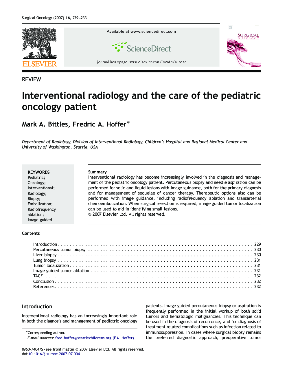 Interventional radiology and the care of the pediatric oncology patient
